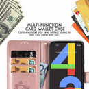 For Google Pixel 4A Four-leaf Clasp Embossed Buckle Mobile Phone Protection Leather Case with Lanyard & Card Slot & Wallet & Bracket Function(Rose Gold)