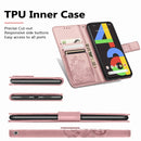For Google Pixel 4A Four-leaf Clasp Embossed Buckle Mobile Phone Protection Leather Case with Lanyard & Card Slot & Wallet & Bracket Function(Rose Gold)