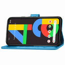 For Google Pixel 4A Four-leaf Clasp Embossed Buckle Mobile Phone Protection Leather Case with Lanyard & Card Slot & Wallet & Bracket Function(Blue)