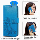 For Google Pixel 4A Four-leaf Clasp Embossed Buckle Mobile Phone Protection Leather Case with Lanyard & Card Slot & Wallet & Bracket Function(Blue)