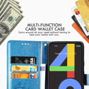 For Google Pixel 4A Four-leaf Clasp Embossed Buckle Mobile Phone Protection Leather Case with Lanyard & Card Slot & Wallet & Bracket Function(Blue)