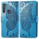 For Motorola G Pro Butterfly Love Flower Embossed Horizontal Flip Leather Case with Bracket / Card Slot / Wallet / Lanyard(Blue)