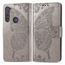 For Motorola G Pro Butterfly Love Flower Embossed Horizontal Flip Leather Case with Bracket / Card Slot / Wallet / Lanyard(Gray)