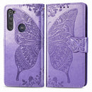 For Motorola G Pro Butterfly Love Flower Embossed Horizontal Flip Leather Case with Bracket / Card Slot / Wallet / Lanyard(Light Purple)