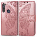 For Motorola G Pro Butterfly Love Flower Embossed Horizontal Flip Leather Case with Bracket / Card Slot / Wallet / Lanyard(Rose Gold)