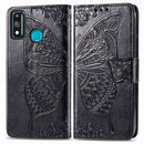 For Huawei Honor 9X Lite Butterfly Love Flower Embossed Horizontal Flip Leather Case with Bracket / Card Slot / Wallet / Lanyard(Black)