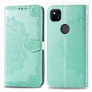 For Google Pixel 4a Mandala Flower Embossed Horizontal Flip Leather Case with Bracket / Card Slot / Wallet / Lanyard(Green)