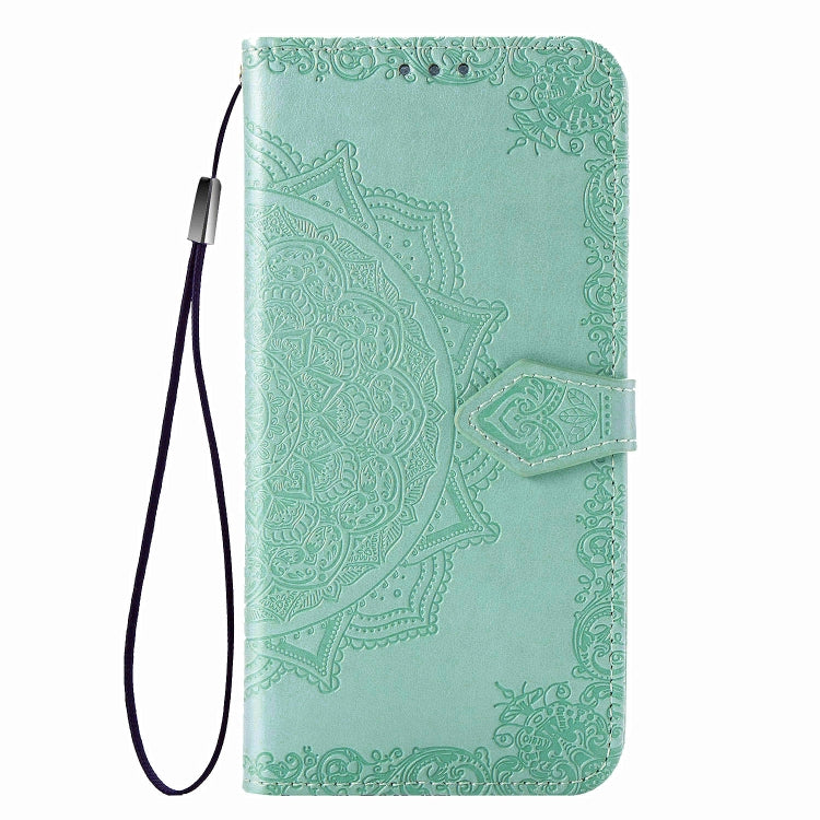 For Google Pixel 4a Mandala Flower Embossed Horizontal Flip Leather Case with Bracket / Card Slot / Wallet / Lanyard(Green)