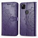 For Google Pixel 4a Mandala Flower Embossed Horizontal Flip Leather Case with Bracket / Card Slot / Wallet / Lanyard(Purple)