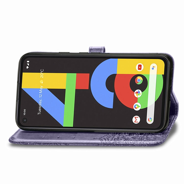 For Google Pixel 4a Mandala Flower Embossed Horizontal Flip Leather Case with Bracket / Card Slot / Wallet / Lanyard(Purple)