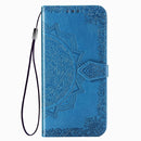For Google Pixel 4a Mandala Flower Embossed Horizontal Flip Leather Case with Bracket / Card Slot / Wallet / Lanyard(Blue)