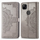 For Google Pixel 4a Mandala Flower Embossed Horizontal Flip Leather Case with Bracket / Card Slot / Wallet / Lanyard(Gray)