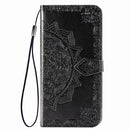 For Google Pixel 4a Mandala Flower Embossed Horizontal Flip Leather Case with Bracket / Card Slot / Wallet / Lanyard(Black)