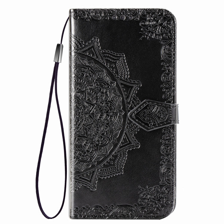 For Google Pixel 4a Mandala Flower Embossed Horizontal Flip Leather Case with Bracket / Card Slot / Wallet / Lanyard(Black)