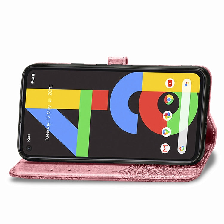 For Google Pixel 4a Mandala Flower Embossed Horizontal Flip Leather Case with Bracket / Card Slot / Wallet / Lanyard(Rose Gold)