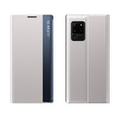 For Samsung Galaxy Note20 Ultra Side Window Display with Magnetic Suction / Bracket / Sleep Function / Plain Leather + PC Flip Phone Case(Silver)