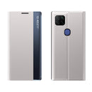 For Xiaomi Redmi 9C Side Window Display with Magnetic Suction / Bracket / Sleep Function / Plain Leather + PC Flip Phone Case(Silver)