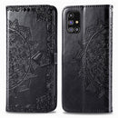 For Samsung Galaxy M31s Mandala Flower Embossed Horizontal Flip Leather Case with Bracket / Card Slot / Wallet / Lanyard(Black)