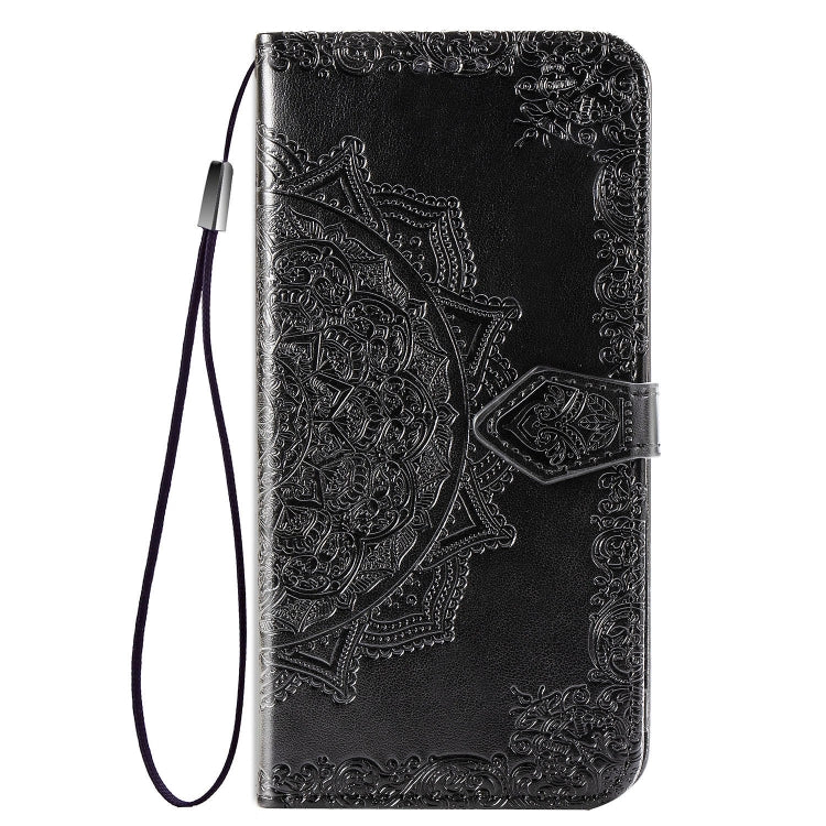 For Samsung Galaxy M31s Mandala Flower Embossed Horizontal Flip Leather Case with Bracket / Card Slot / Wallet / Lanyard(Black)