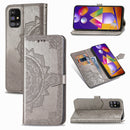 For Samsung Galaxy M31s Mandala Flower Embossed Horizontal Flip Leather Case with Bracket / Card Slot / Wallet / Lanyard(Gray)