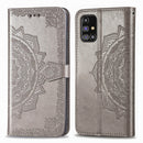 For Samsung Galaxy M31s Mandala Flower Embossed Horizontal Flip Leather Case with Bracket / Card Slot / Wallet / Lanyard(Gray)