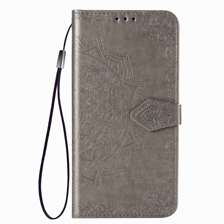 For Samsung Galaxy M31s Mandala Flower Embossed Horizontal Flip Leather Case with Bracket / Card Slot / Wallet / Lanyard(Gray)