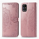 For Samsung Galaxy M31s Mandala Flower Embossed Horizontal Flip Leather Case with Bracket / Card Slot / Wallet / Lanyard(Rose Gold)