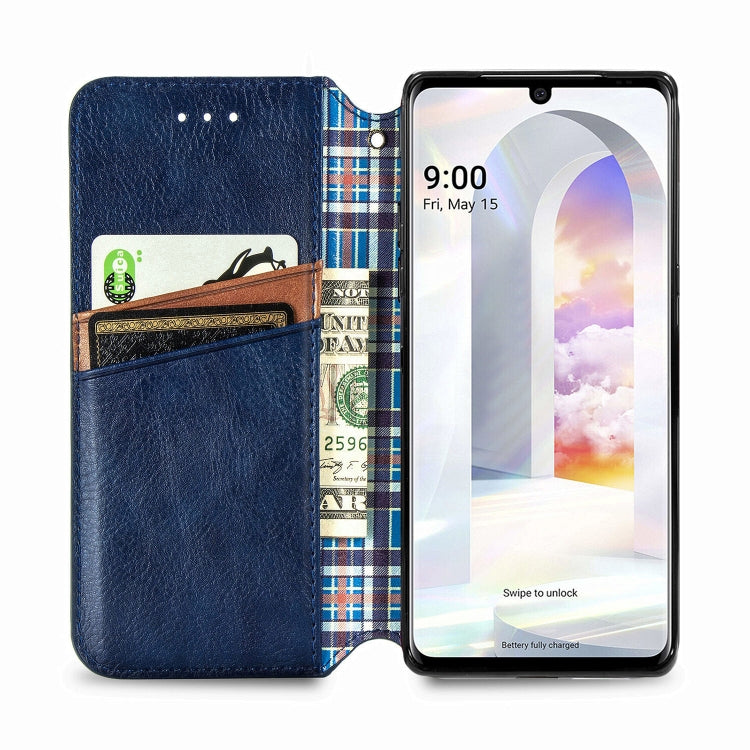 For LG Velvet 5G Cubic Grid Pressed Horizontal Flip Magnetic PU Leather Case with Holder & Card Slots & Wallet(Blue)