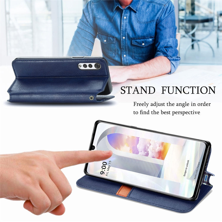 For LG Velvet 5G Cubic Grid Pressed Horizontal Flip Magnetic PU Leather Case with Holder & Card Slots & Wallet(Blue)