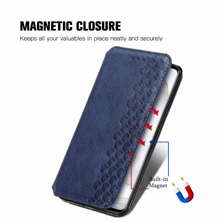 For LG Velvet 5G Cubic Grid Pressed Horizontal Flip Magnetic PU Leather Case with Holder & Card Slots & Wallet(Blue)