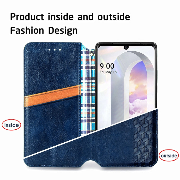 For LG Velvet 5G Cubic Grid Pressed Horizontal Flip Magnetic PU Leather Case with Holder & Card Slots & Wallet(Blue)