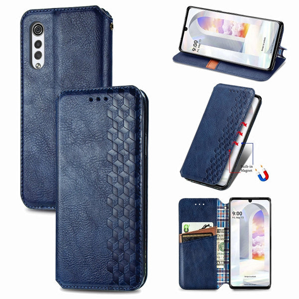 For LG Velvet 5G Cubic Grid Pressed Horizontal Flip Magnetic PU Leather Case with Holder & Card Slots & Wallet(Blue)
