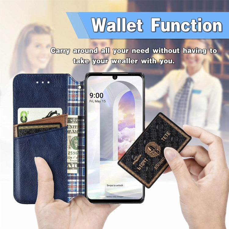 For LG Velvet 5G Cubic Grid Pressed Horizontal Flip Magnetic PU Leather Case with Holder & Card Slots & Wallet(Blue)