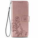 For LG Velvet 5G Four-leaf Clasp Embossed Buckle Mobile Phone Protection Leather Case with Lanyard & Card Slot & Wallet & Bracket Function(Rose Gold)