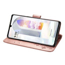 For LG Velvet 5G Four-leaf Clasp Embossed Buckle Mobile Phone Protection Leather Case with Lanyard & Card Slot & Wallet & Bracket Function(Rose Gold)