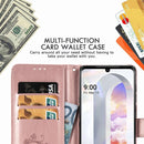 For LG Velvet 5G Four-leaf Clasp Embossed Buckle Mobile Phone Protection Leather Case with Lanyard & Card Slot & Wallet & Bracket Function(Rose Gold)