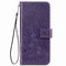 For LG Velvet 5G Four-leaf Clasp Embossed Buckle Mobile Phone Protection Leather Case with Lanyard & Card Slot & Wallet & Bracket Function(Purple)