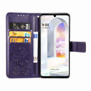 For LG Velvet 5G Four-leaf Clasp Embossed Buckle Mobile Phone Protection Leather Case with Lanyard & Card Slot & Wallet & Bracket Function(Purple)