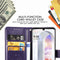 For LG Velvet 5G Four-leaf Clasp Embossed Buckle Mobile Phone Protection Leather Case with Lanyard & Card Slot & Wallet & Bracket Function(Purple)