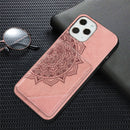 For iPhone 12 Pro Max Mandala Embossed Magnetic Cloth Case with Holder & Card Slots & Wallet & Photo Frame(Rose Gold)