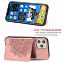 For iPhone 12 Pro Max Mandala Embossed Magnetic Cloth Case with Holder & Card Slots & Wallet & Photo Frame(Rose Gold)