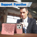 For iPhone 12 Pro Max Mandala Embossed Magnetic Cloth Case with Holder & Card Slots & Wallet & Photo Frame(Rose Gold)