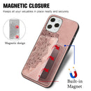 For iPhone 12 Pro Max Mandala Embossed Magnetic Cloth Case with Holder & Card Slots & Wallet & Photo Frame(Rose Gold)