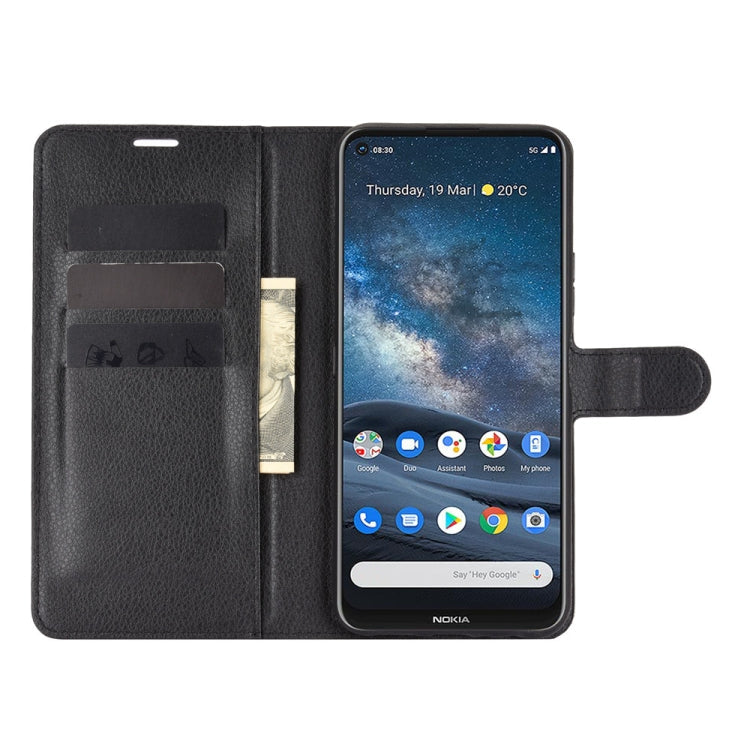 For Nokia 8.3 5G Litchi Texture Horizontal Flip Protective Case with Holder & Card Slots & Wallet(Black)