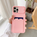 For iPhone 12 Pro Max Sliding Camera Cover Design TPU Protective Case With Card Slot & Neck Lanyard(Pink)