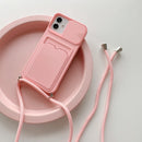 For iPhone 12 Pro Max Sliding Camera Cover Design TPU Protective Case With Card Slot & Neck Lanyard(Pink)