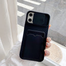 For iPhone 12 Pro Max Sliding Camera Cover Design TPU Protective Case With Card Slot & Neck Lanyard(Black)