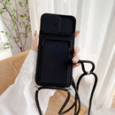 For iPhone 12 Pro Max Sliding Camera Cover Design TPU Protective Case With Card Slot & Neck Lanyard(Black)