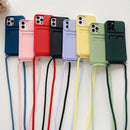 For iPhone 12 Pro Max Sliding Camera Cover Design TPU Protective Case With Card Slot & Neck Lanyard(Black)