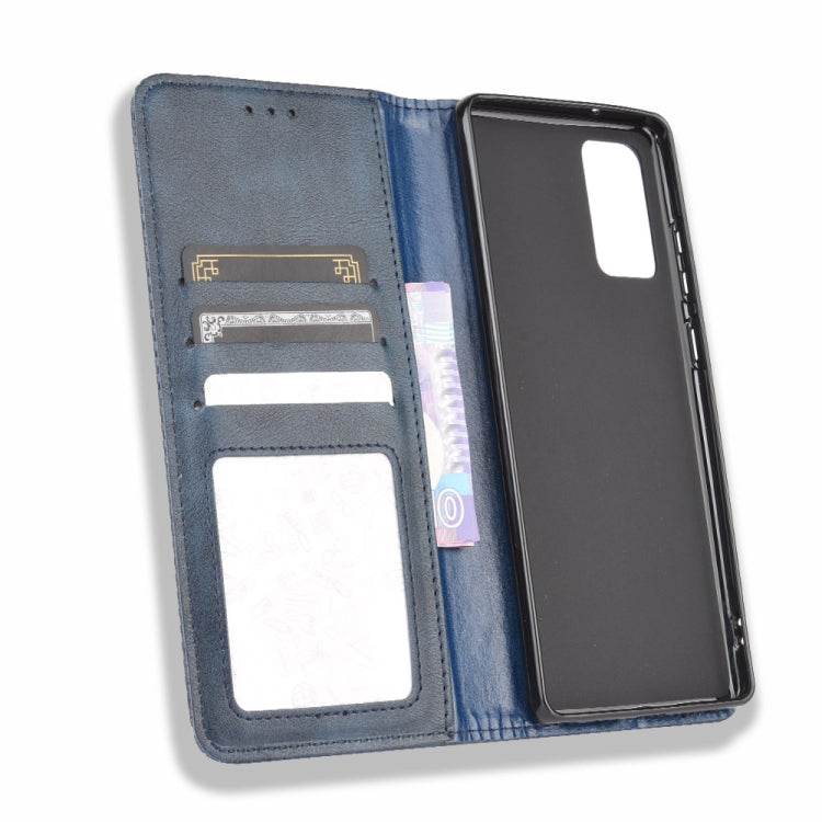 For Samsung Galaxy S20 FE 4G / 5G Magnetic Buckle Retro Crazy Horse Texture Horizontal Flip Leather Case with Holder & Card Slots & Photo Frame(Blue)